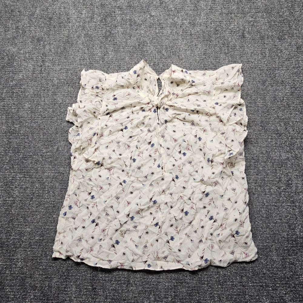 Rebecca Taylor Silk Floral Ruffle Cap Sleeve Blouse Cream 8 319947B172